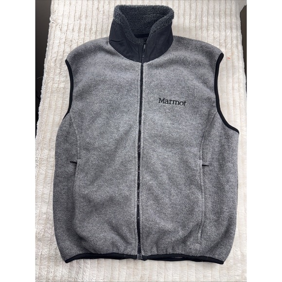 Marmot Other - Marmot Vest Mens Medium Gray Black Polartec Fleece Lined Full Zip Hand‎ Pockets